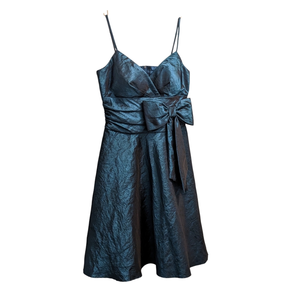 Josh & Jazz Iridescent Blue Short Dress with Bow Detail 3/4